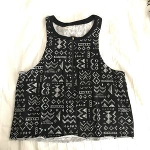 Black tribal print crop top